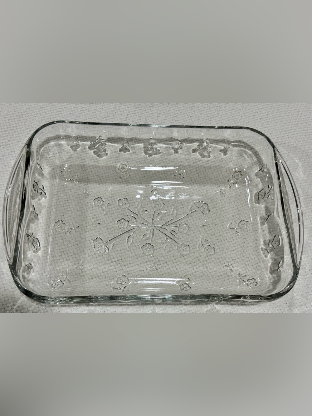 Vintage Anchor Hocking Clear Glass Floral Serving Dish 13 X 9